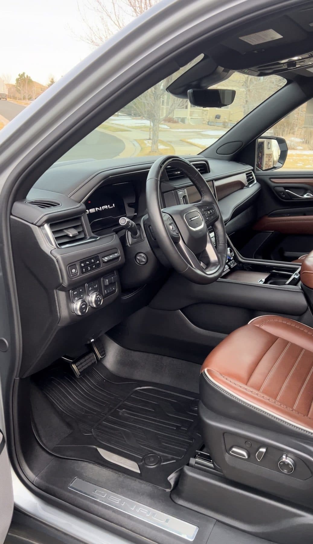 Truck driver side brown leather interior after detail